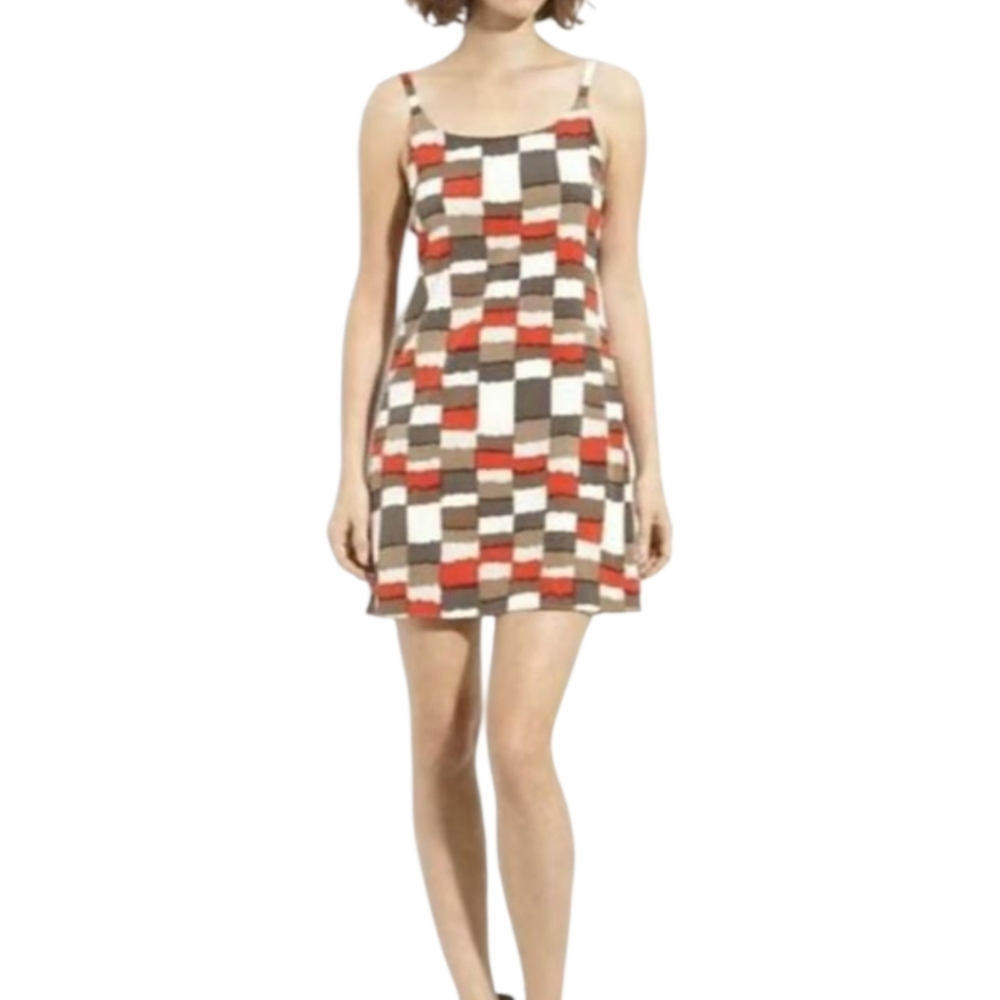 Alice & Olivia Geometric Check Silk Mini Dress, Size Small - Picture 2 of 6
